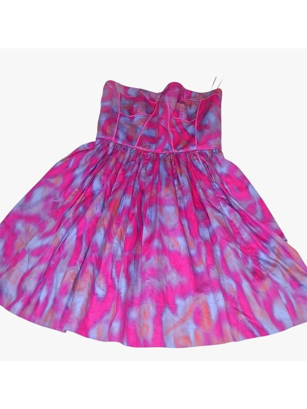 Rebecca Taylor Strapless Tie-Dye Pleated Pink Purple Midi Dress Corset Top Linin
